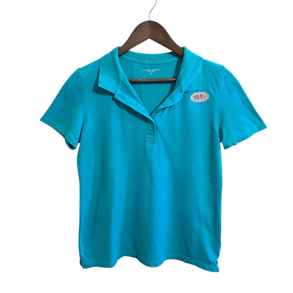 Laura Scott Women's Polo Shirt Size M Short Sleeve Teal Blue Cotton Blend